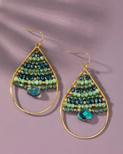 Faceted glass beaded teardrop hoop earrings - Green / one size - Rings