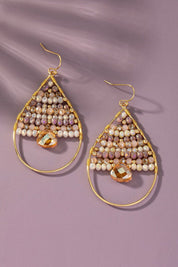 Faceted glass beaded teardrop hoop earrings - Peach / one size - Rings