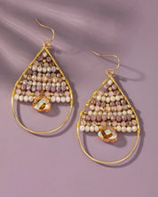 Faceted glass beaded teardrop hoop earrings - Peach / one size - Rings