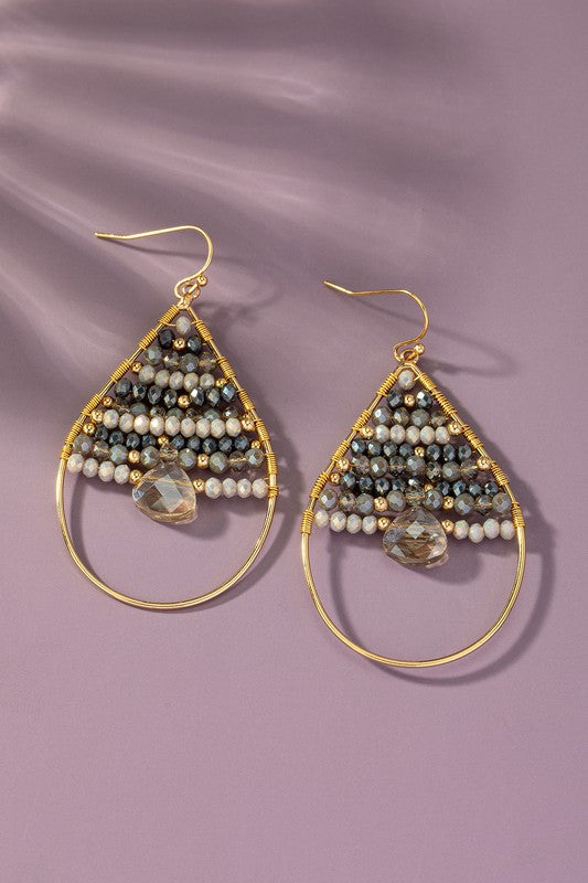 Faceted glass beaded teardrop hoop earrings - Rings