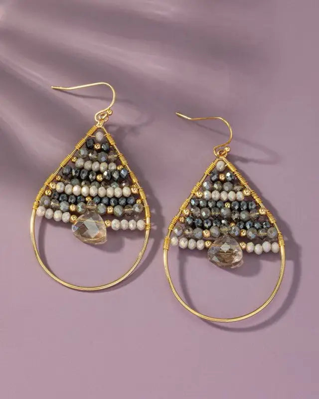 Faceted glass beaded teardrop hoop earrings - Rings