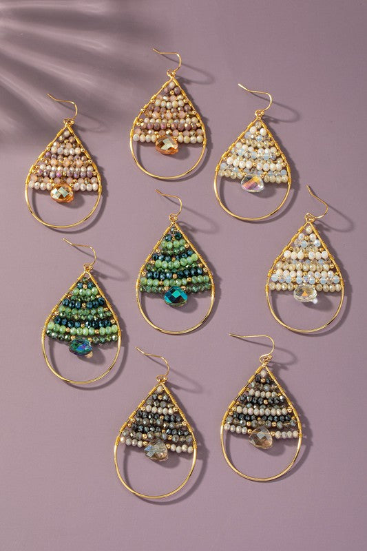 Faceted glass beaded teardrop hoop earrings - Rings