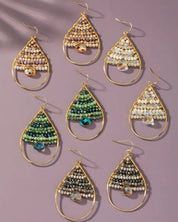 Faceted glass beaded teardrop hoop earrings - Rings