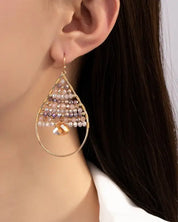 Faceted glass beaded teardrop hoop earrings - Rings