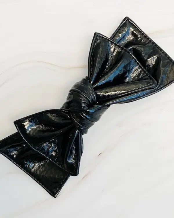 Faux Leather Patent Bow Hair Clip