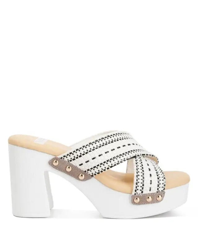 Finley Raffia High Block Heel Mules