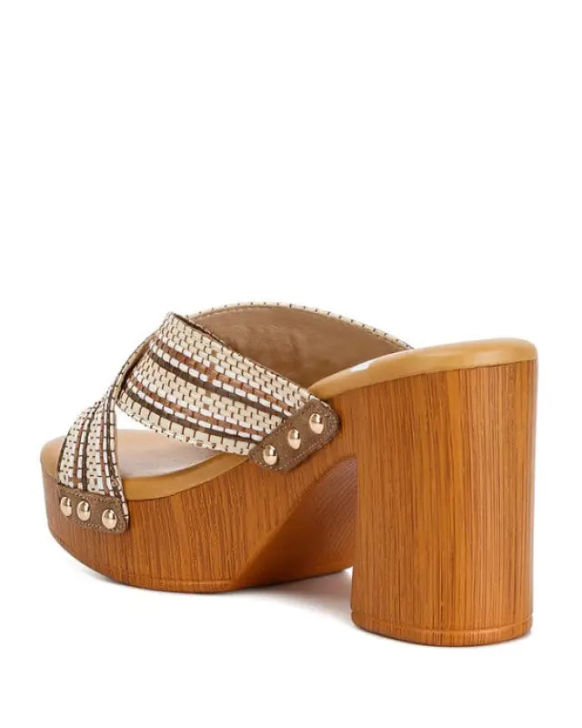 Finley Raffia High Block Heel Mules