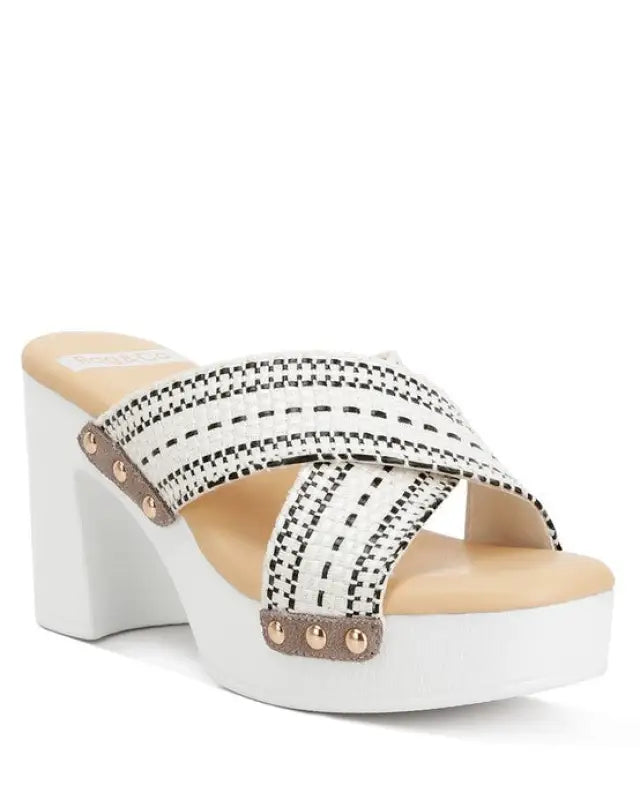 Finley Raffia High Block Heel Mules - White / US - 5 UK - 3 EU - 36