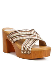 Finley Raffia High Block Heel Mules - Tan / US - 5 UK - 3 EU - 36