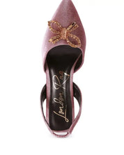 Firebird Velvet Diamante Heeled Slingback Mules