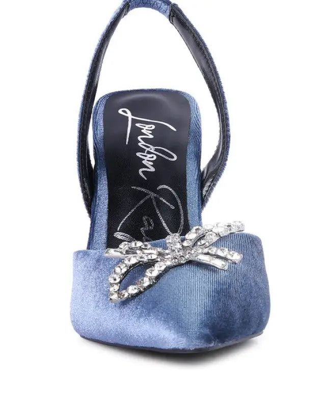 Firebird Velvet Diamante Heeled Slingback Mules