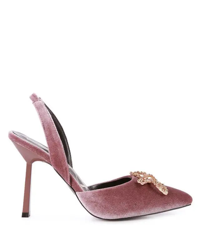 Firebird Velvet Diamante Heeled Slingback Mules