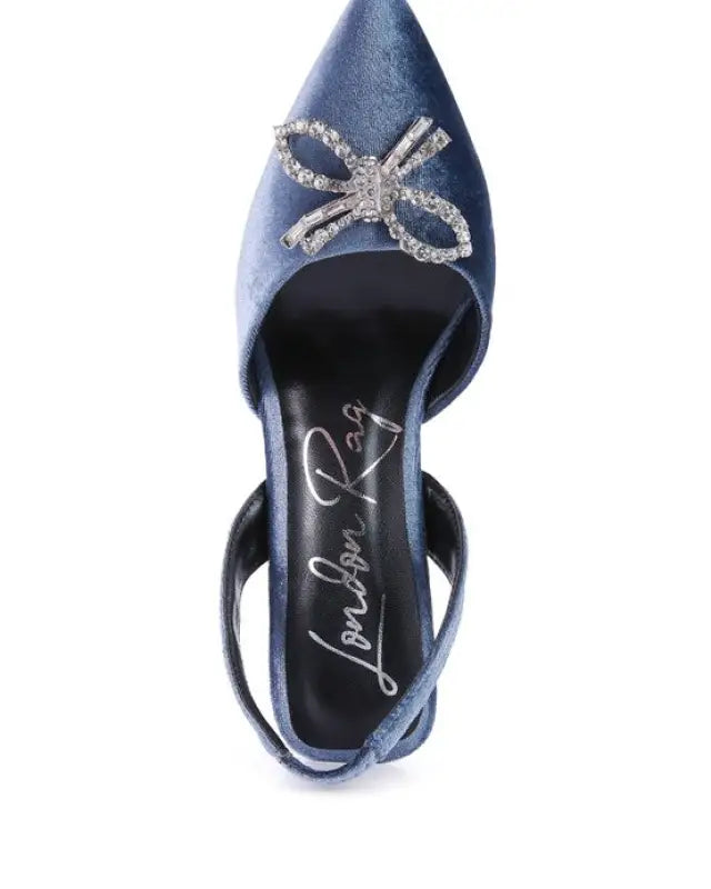 Firebird Velvet Diamante Heeled Slingback Mules