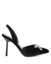 Firebird Velvet Diamante Heeled Slingback Mules