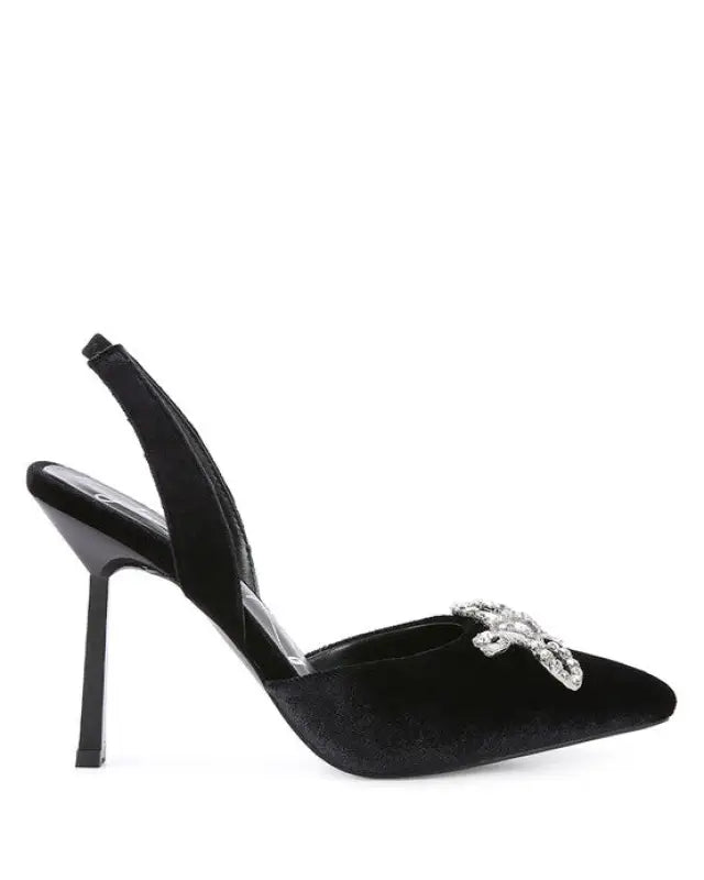 Firebird Velvet Diamante Heeled Slingback Mules