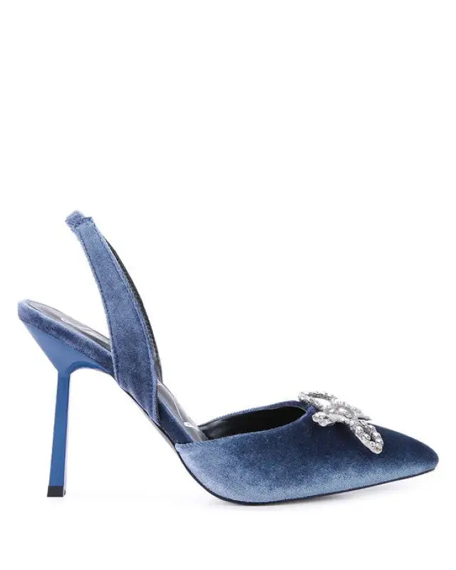 Firebird Velvet Diamante Heeled Slingback Mules