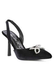 Firebird Velvet Diamante Heeled Slingback Mules