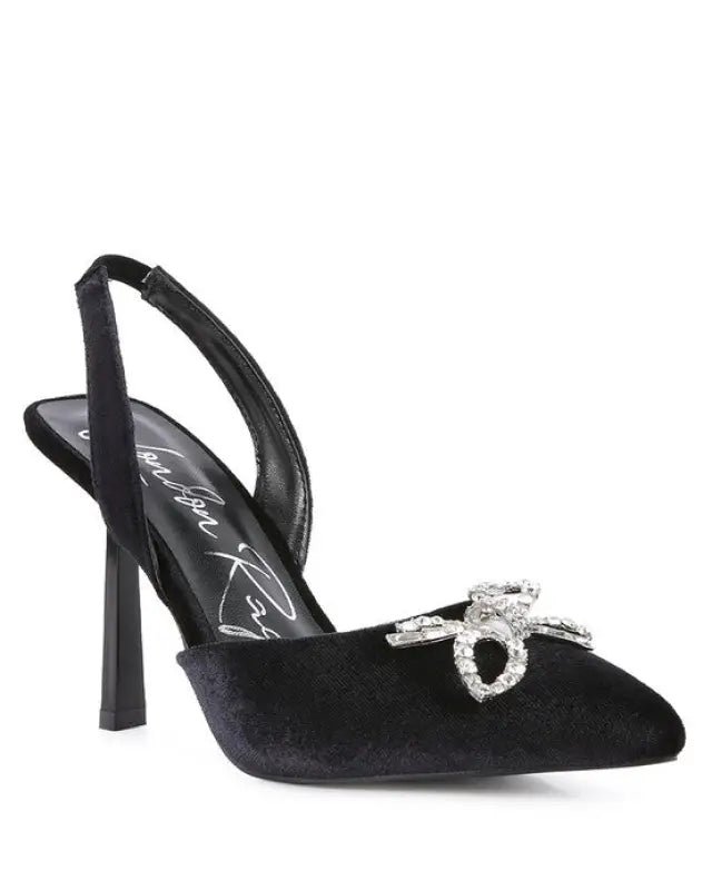 Firebird Velvet Diamante Heeled Slingback Mules