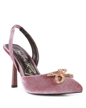 Firebird Velvet Diamante Heeled Slingback Mules