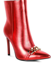 Firefly Hologram Stiletto Ankle Boots - Red / 5