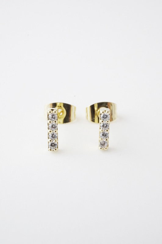 Flat Drop Crystal Bar Earrings - Gold / One Size