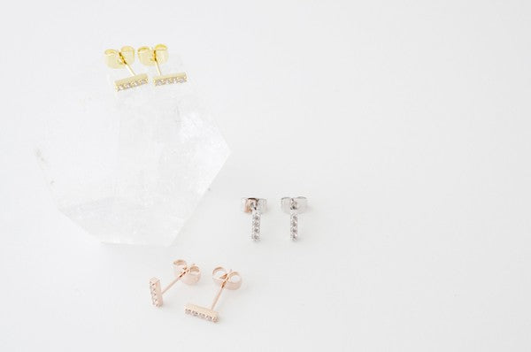 Flat Drop Crystal Bar Earrings