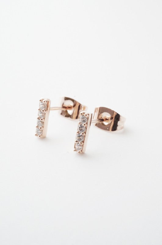 Flat Drop Crystal Bar Earrings - Rose Gold / One Size