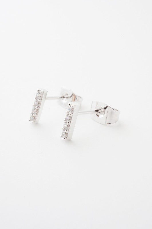 Flat Drop Crystal Bar Earrings - Silver / One Size