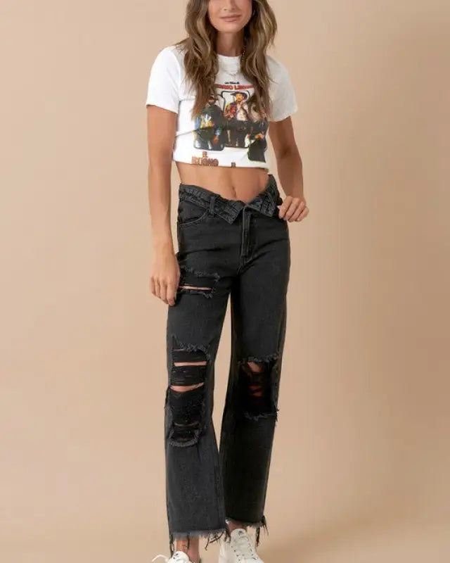 FLIPPED WAIST STRAIGHT JEANS