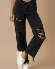 FLIPPED WAIST STRAIGHT JEANS