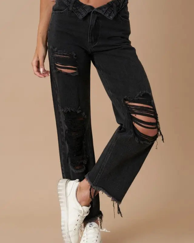 FLIPPED WAIST STRAIGHT JEANS