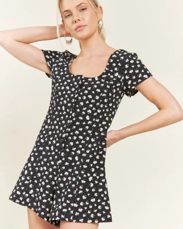 FLORAL BUTTON DOWN ROMPER - DARK NAVY / S