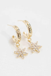 Floral Charm Hoop Earrings - Gold / OS