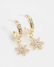 Floral Charm Hoop Earrings - Gold / OS