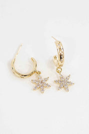 Floral Charm Hoop Earrings - Gold / OS