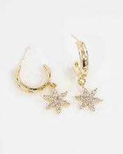 Floral Charm Hoop Earrings - Gold / OS