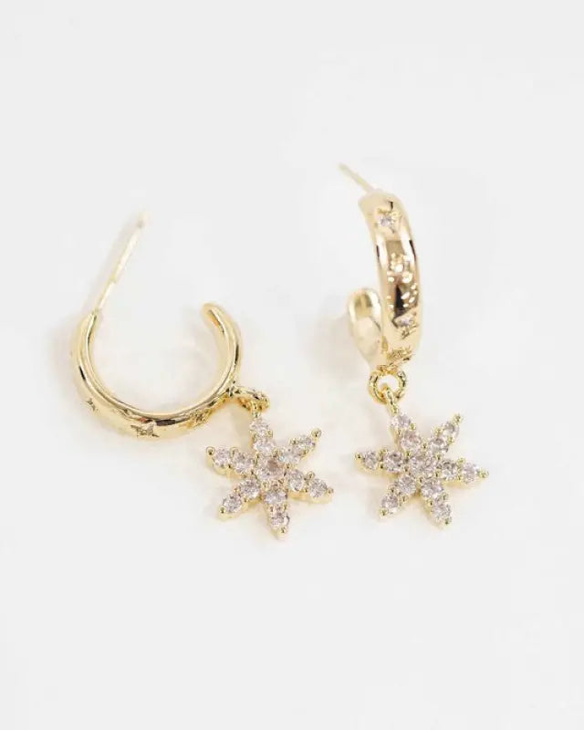 Floral Charm Hoop Earrings - Gold / OS