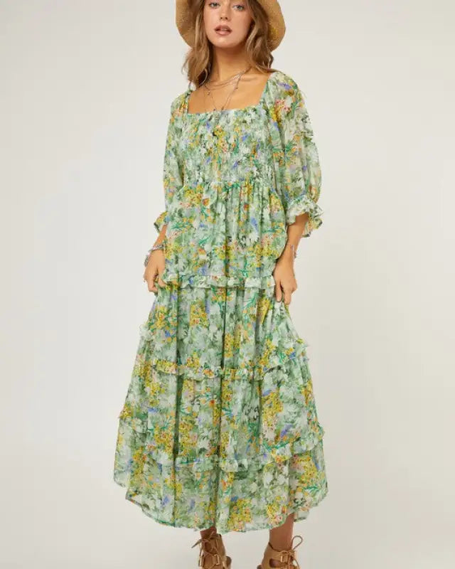 Floral Chiffon Midi Dress