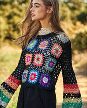 Floral Crochet Cropped Knit Sweater