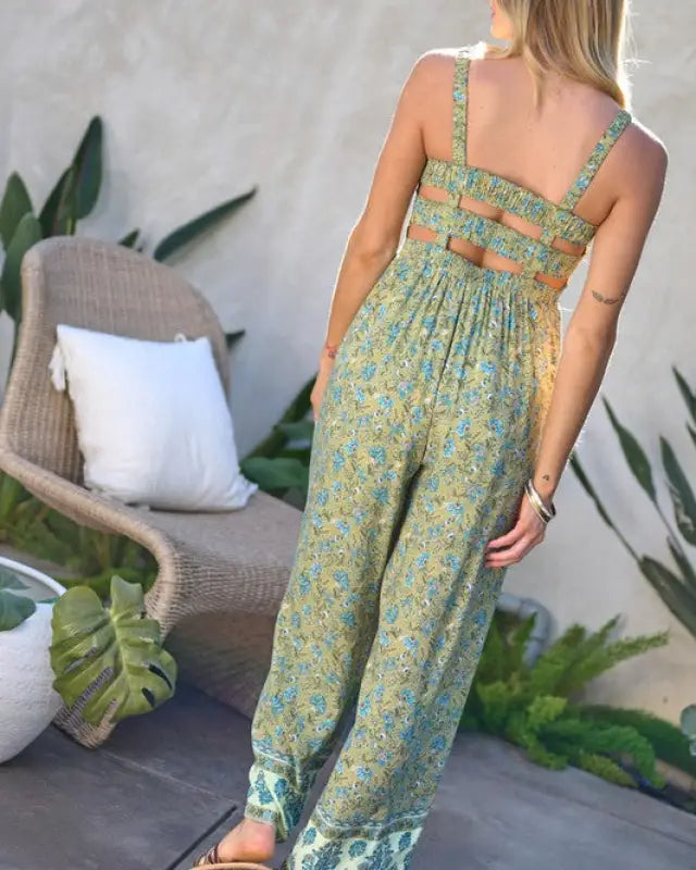 Floral Smocked Detail With Ruffle Jumpsuit