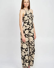 FLORAL HALTERNECK JUMPSUIT WITH OPEN BACK