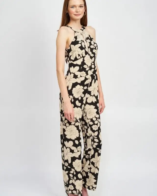 FLORAL HALTERNECK JUMPSUIT WITH OPEN BACK