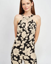 FLORAL HALTERNECK JUMPSUIT WITH OPEN BACK