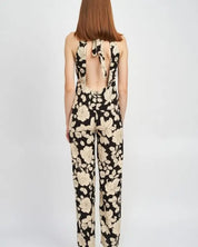 FLORAL HALTERNECK JUMPSUIT WITH OPEN BACK