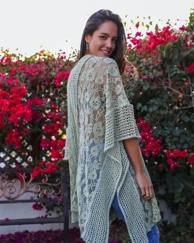 Floral Lace Textured Kimono