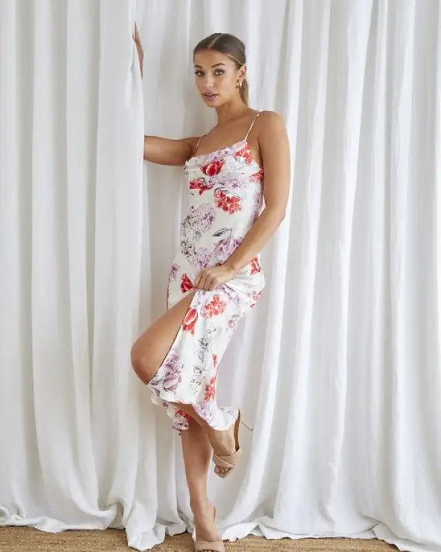 Floral Midi Cowl Neck Slip Dress