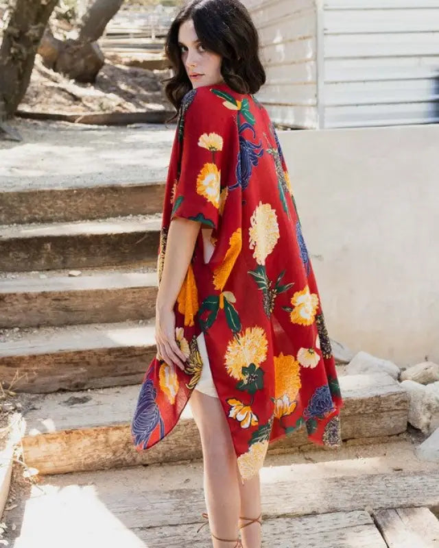 Floral Motif Combo Kimono