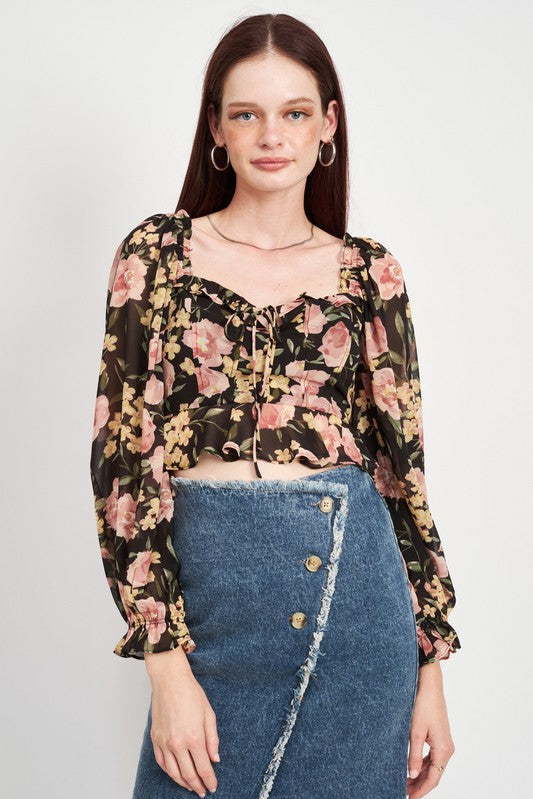 FLORAL PRINT CROPPED TOP - S