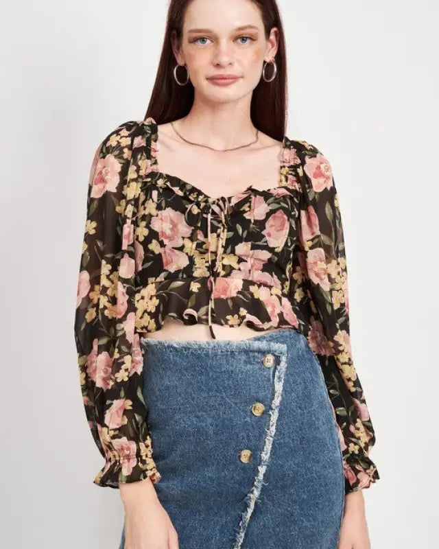 FLORAL PRINT CROPPED TOP - S