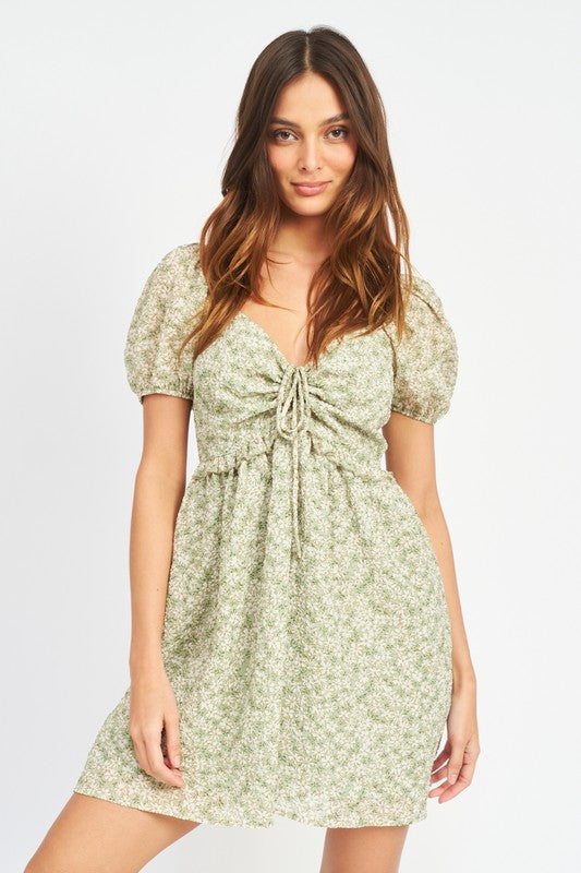 FLORAL PRINT MINI DRESS - SAGE / S